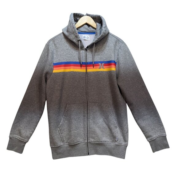 Hurley Mens Full-Zip Hoodie Sweatshirt Jacket Size S Gray Rainbow Stripe Fleece - Picture 2 of 12